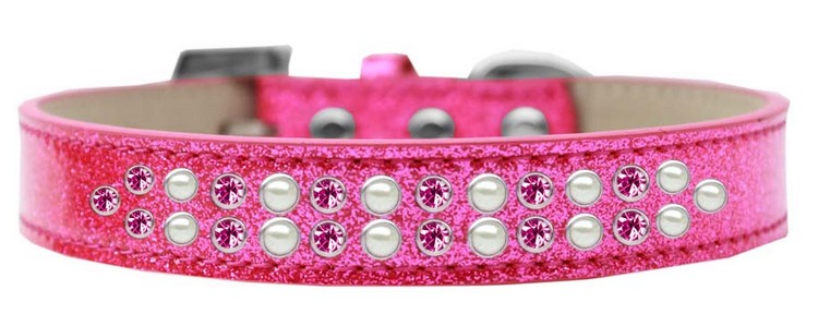 Two Row Pearl and Pink Crystal Size 14 Pink Ice Cream Dog Collar